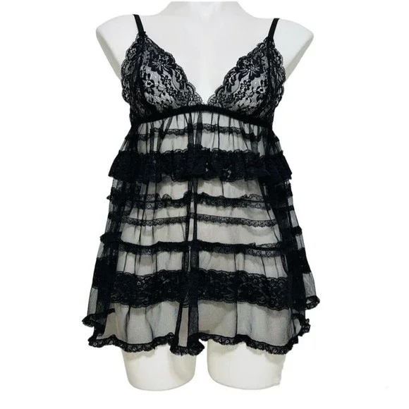 Victoria's Secret Sexy Ruffled Lace Lingerie Dress Mesh - Picture 1 of 11